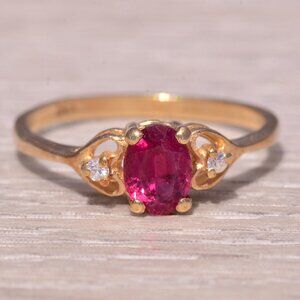 Rubellite Tourmaline and Diamond Ring in Yellow Gold